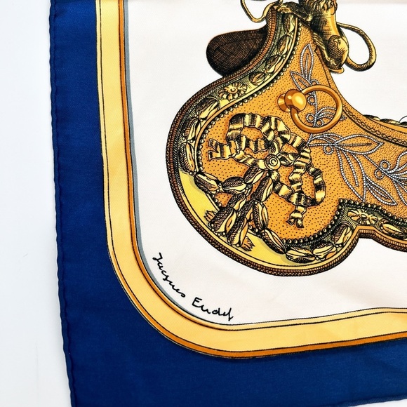 HERMES 100% silk scarf Carre 90 GRAND APPARAT Scarf Multicolor blue border - Picture 10 of 11
